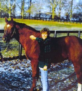 "Meeting Secretariat - A Dream Come True" ©Secretariat & Senior Vet Student Penny, 1987, Claiborne Farm, Lexington KY